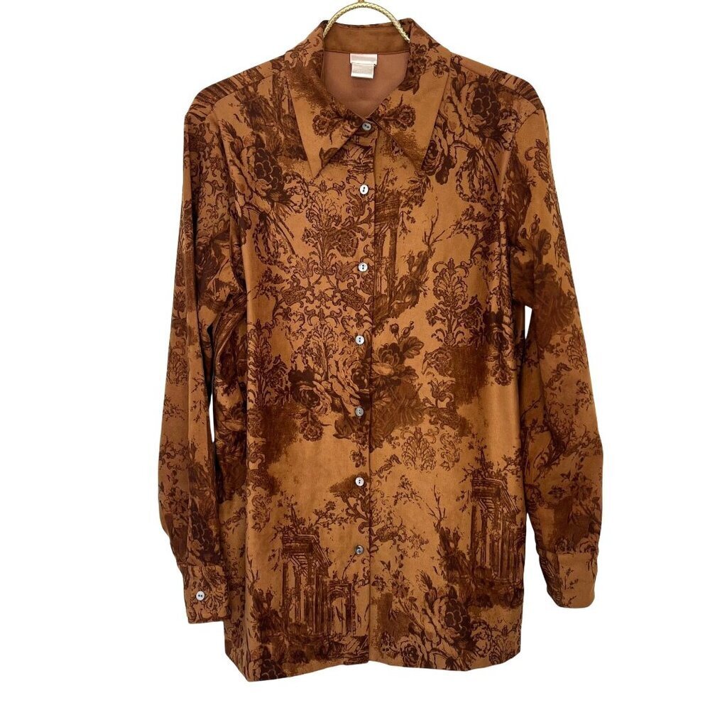 Soft Surroundings Floral Printed Shacket Shirt Button Down Ladies MED Brown